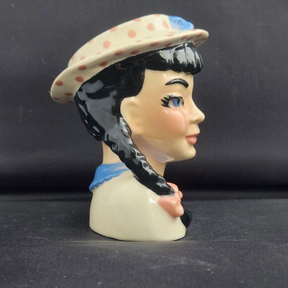 Becky Head Vase Ceramic Arts Studio Blue Pigtails Girl Teen Flower Holder VTG - Picture 3 of 8